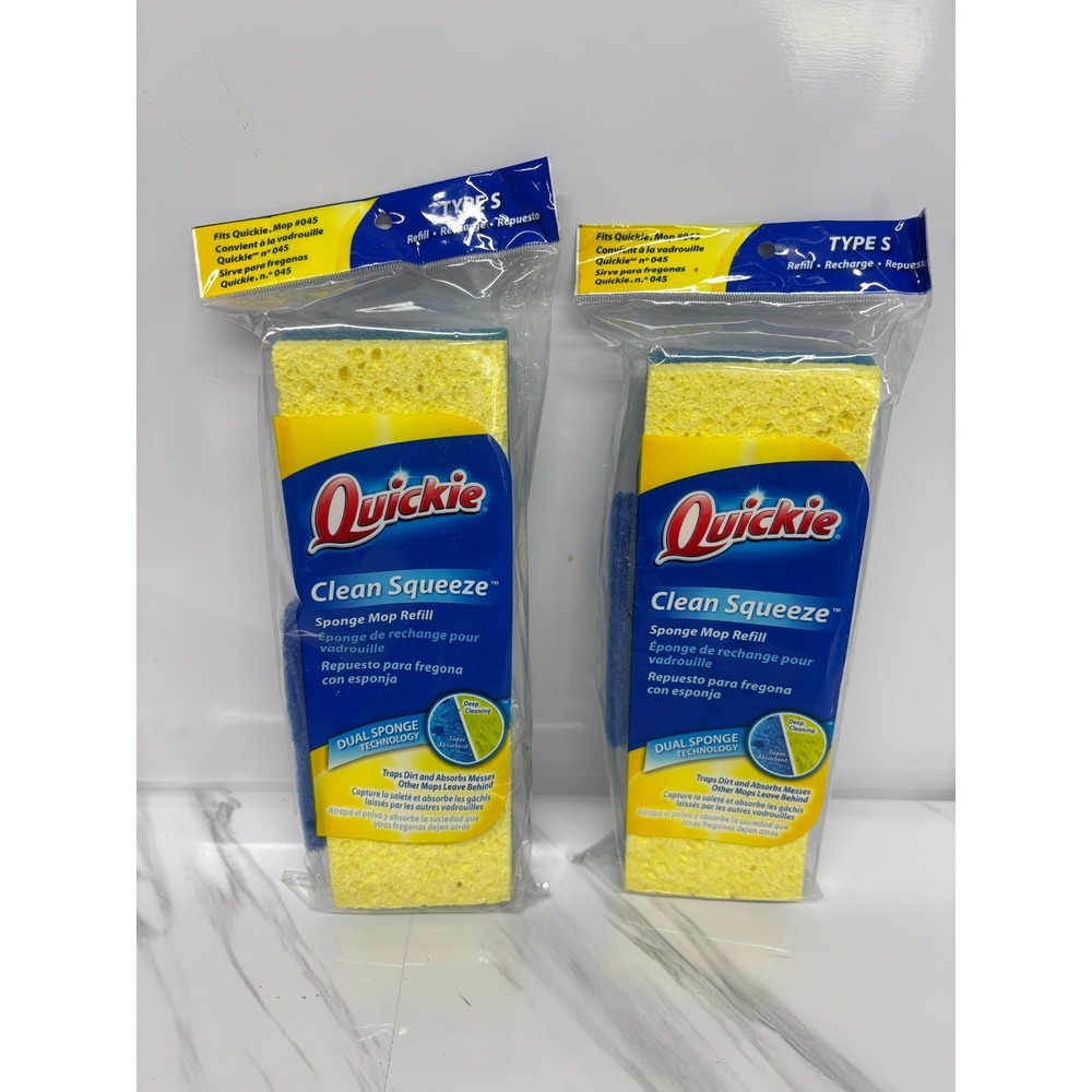 2 Quickie Clean Squeeze Dual Sponge Mop Refill Replacement Type S Fits 045 NEW